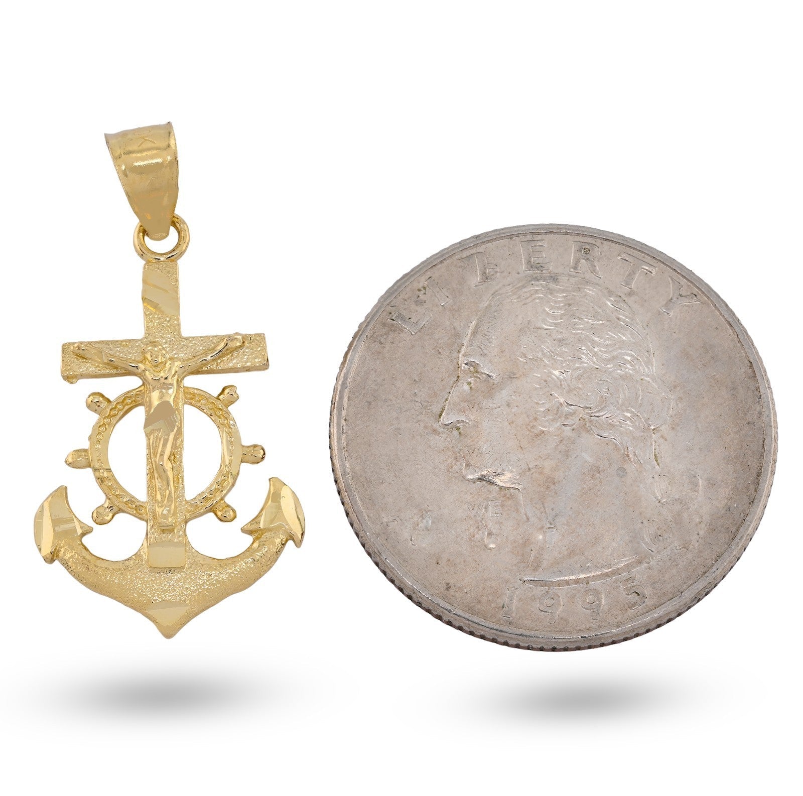 10k Yellow Gold Mens Mariner Anchor Crucifix Cross Pendant Religious 1g Charm - Elite Jewelers - Charms & Pendants