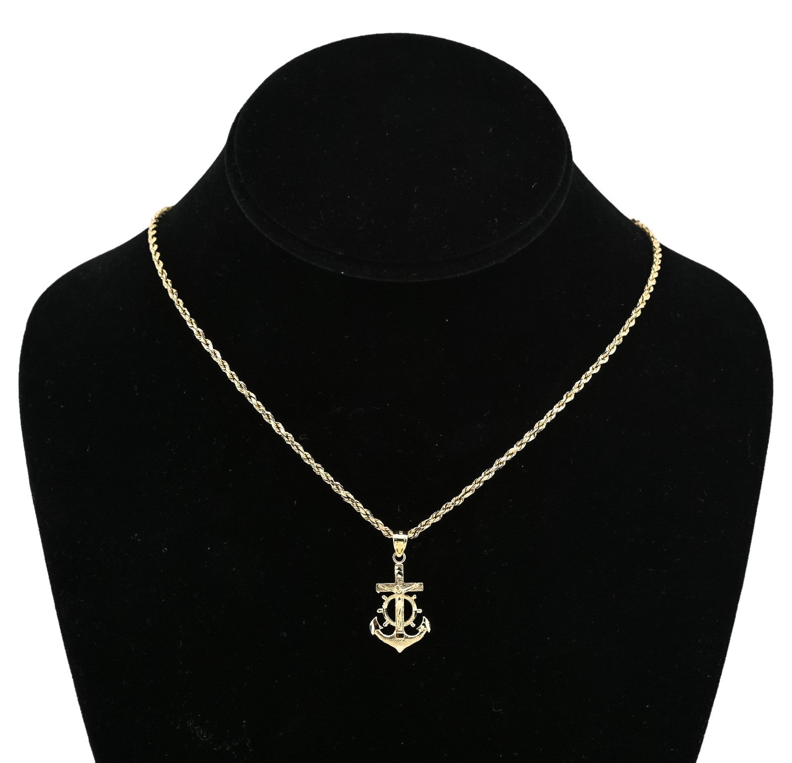 10k Yellow Gold Mens Mariner Anchor Crucifix Cross Pendant Religious 1g Charm - Elite Jewelers - Charms & Pendants