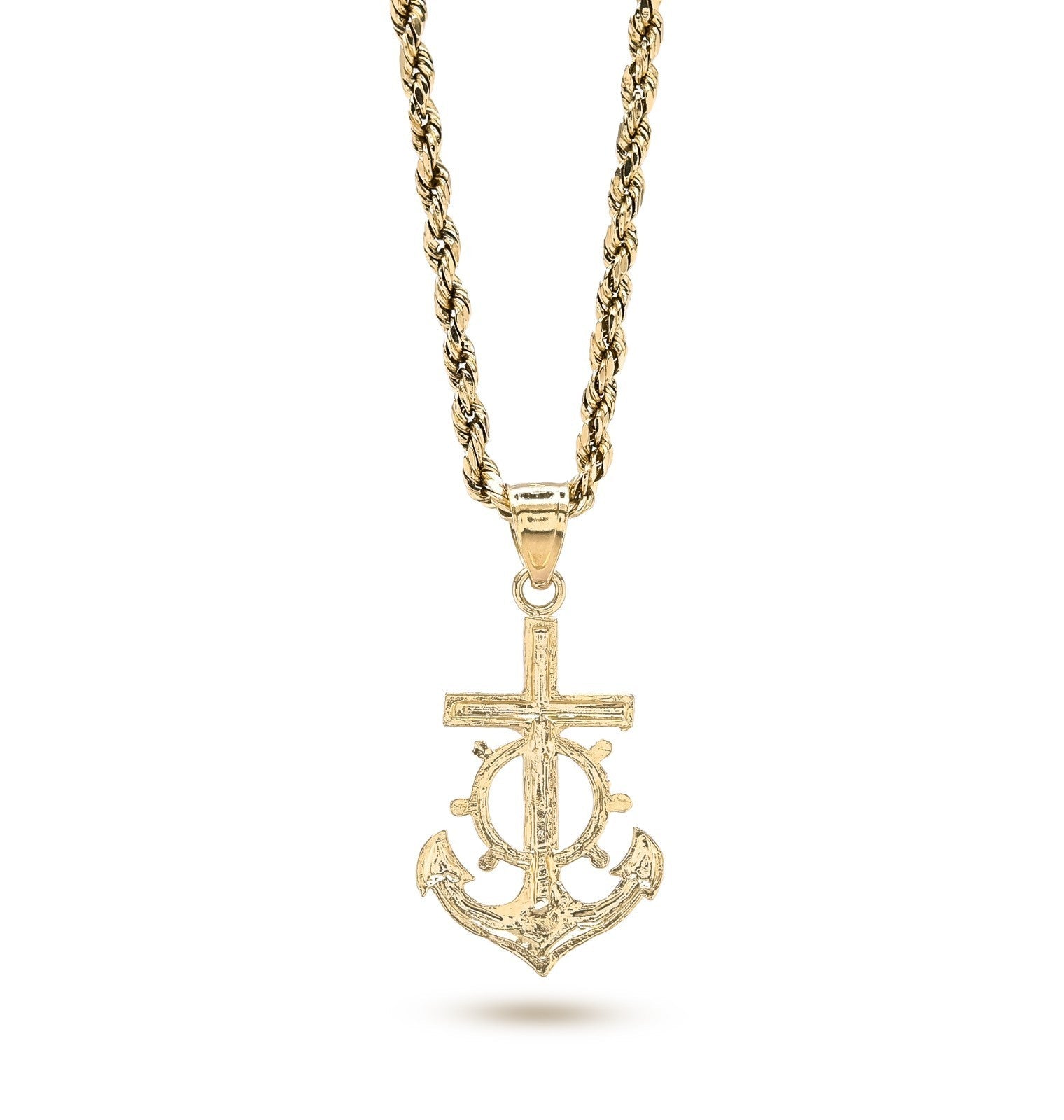 10k Yellow Gold Mens Mariner Anchor Crucifix Cross Pendant Religious 1g Charm - Elite Jewelers - Charms & Pendants