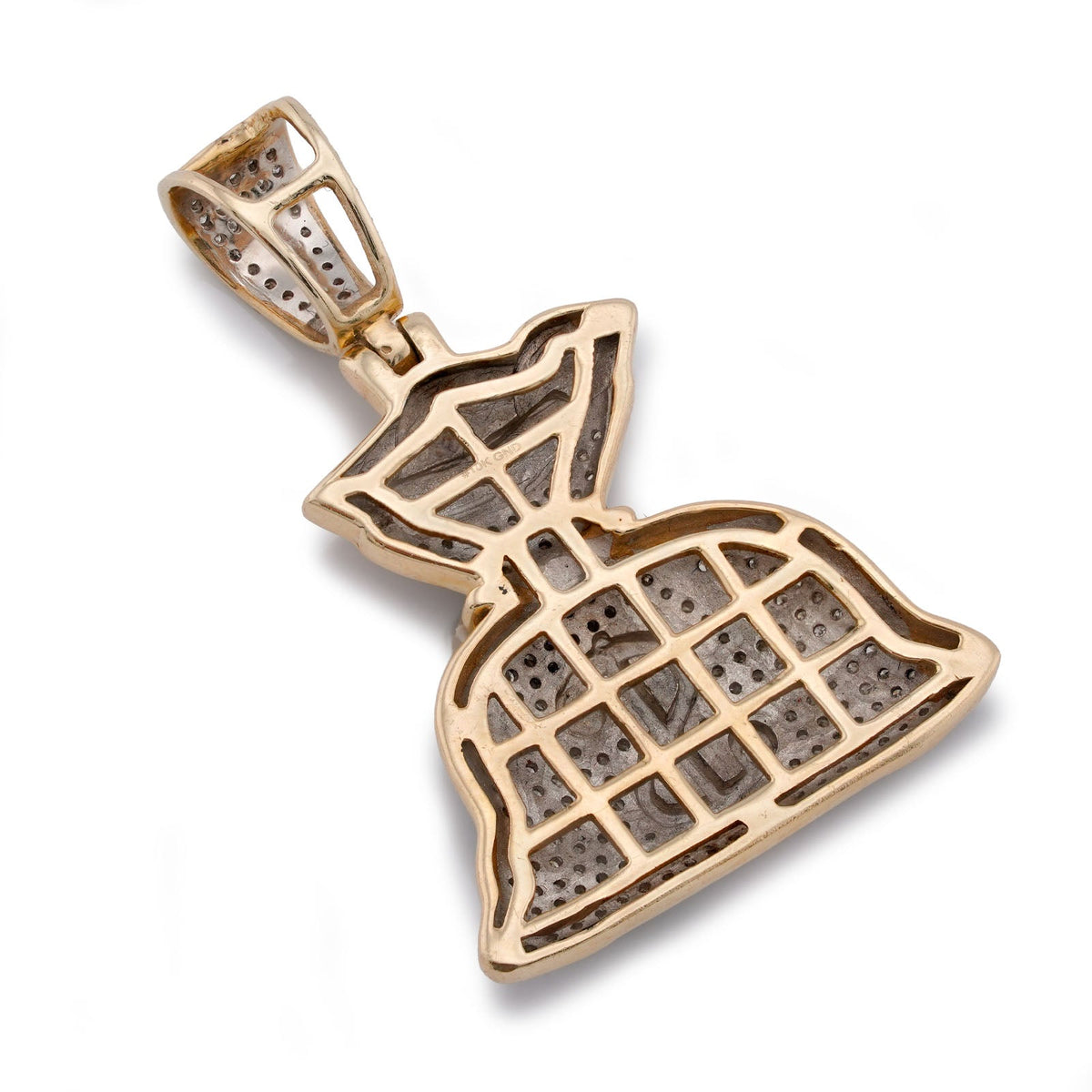 10K Yellow Gold Money Bag "$" Natural Diamond 1.5CT Men Women Charm Pendant - Elite Jewelers-Charms & Pendants