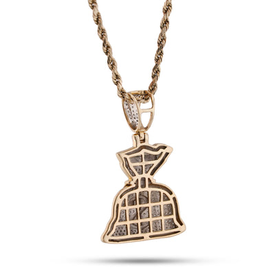 10K Yellow Gold Money Bag "$" Natural Diamond 1.5CT Men Women Charm Pendant - Elite Jewelers-Charms & Pendants
