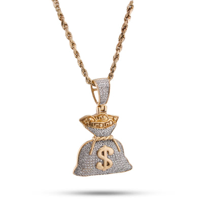10K Yellow Gold Money Bag "$" Natural Diamond 1.5CT Men Women Charm Pendant - Elite Jewelers-Charms & Pendants