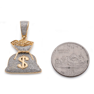 10K Yellow Gold Money Bag "$" Natural Diamond 1.5CT Men Women Charm Pendant - Elite Jewelers-Charms & Pendants