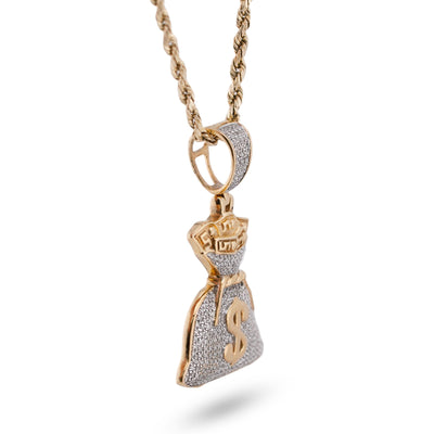 10K Yellow Gold Money Bag "$" Natural Diamond 1.5CT Men Women Charm Pendant - Elite Jewelers-Charms & Pendants