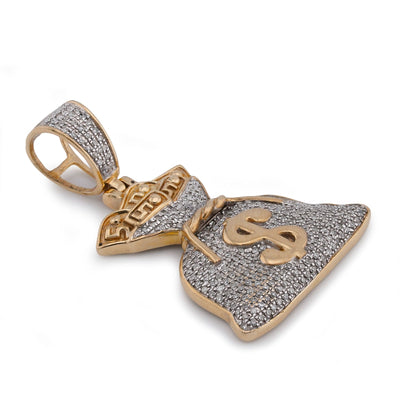 10K Yellow Gold Money Bag "$" Natural Diamond 1.5CT Men Women Charm Pendant - Elite Jewelers-Charms & Pendants