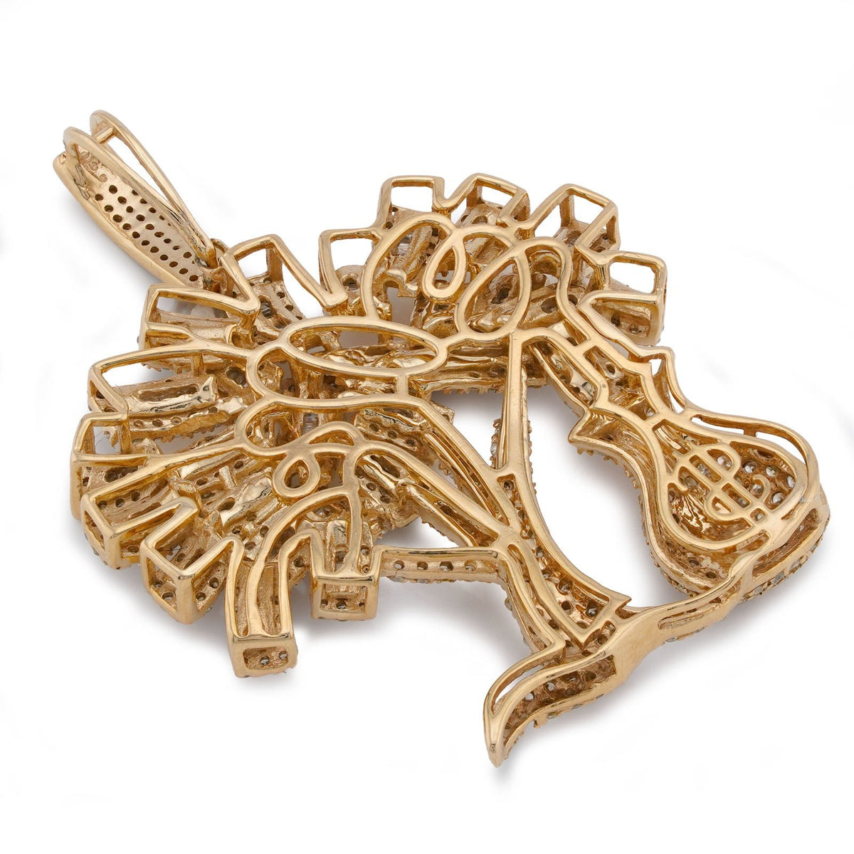 10K Yellow Gold Money Tree/ Money Bag Charm 3CT Round/Baguette Natural Diamond Charm - Elite Jewelers-Charms & Pendants
