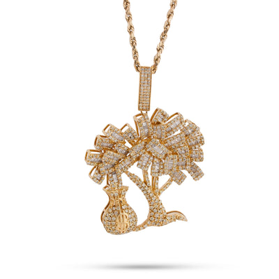 10K Yellow Gold Money Tree/ Money Bag Charm 3CT Round/Baguette Natural Diamond Charm - Elite Jewelers-Charms & Pendants