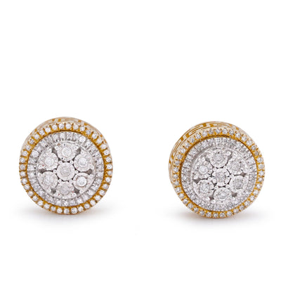 10K Yellow Gold Multi Halo Centre Flower Cluster 0.25CT Natural Diamond Men Women Earrings - Elite Jewelers-Earrings