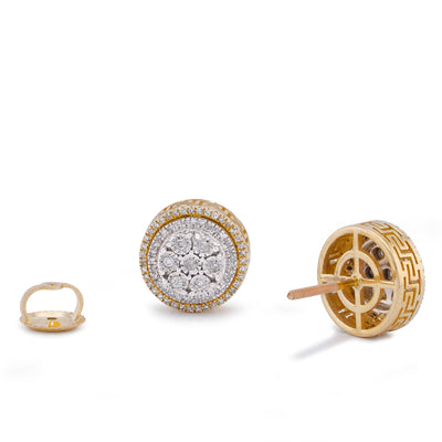 10K Yellow Gold Multi Halo Centre Flower Cluster 0.25CT Natural Diamond Men Women Earrings - Elite Jewelers-Earrings