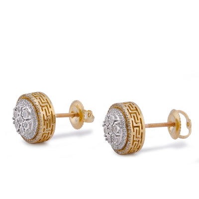 10K Yellow Gold Multi Halo Centre Flower Cluster 0.25CT Natural Diamond Men Women Earrings - Elite Jewelers-Earrings