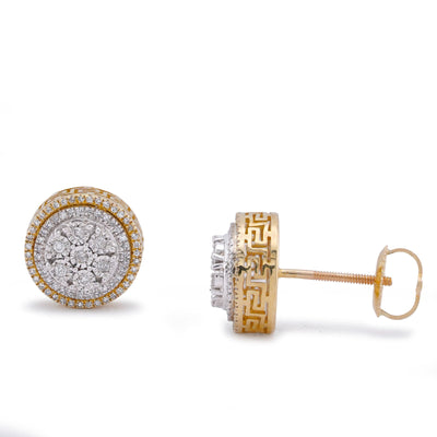 10K Yellow Gold Multi Halo Centre Flower Cluster 0.25CT Natural Diamond Men Women Earrings - Elite Jewelers-Earrings