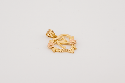 10k Yellow Gold "N" Alphabet Heart Pendant 0.9g Diamond Cut Initial Women Charm - Elite Jewelers - Charms & Pendants