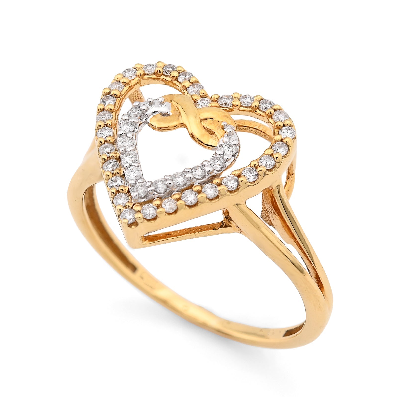 10K Yellow Gold Natural Diamond 0.23CT Infinity Heart Shape Women Ring - Elite Jewelers - Rings