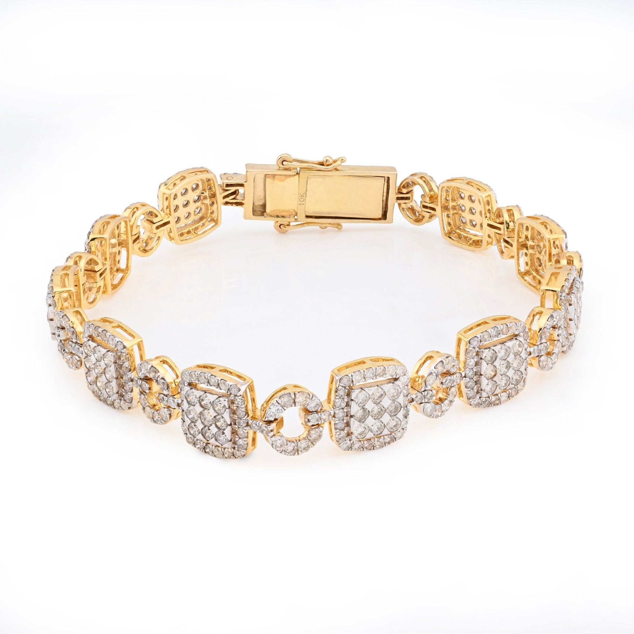 10K Yellow Gold Natural Diamond 7.4CT Round10MM Tennis Bracelet 8" Men Women 21.5g - Elite Jewelers - Bracelets