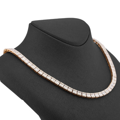 10K Yellow Gold Natural Diamond Round/Baguette Centre Row 22CT Tennis Chain 20" Men Necklace - Elite Jewelers-Necklaces