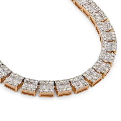 10K Yellow Gold Natural Diamond Round/Baguette Centre Row 22CT Tennis Chain 20" Men Necklace - Elite Jewelers-Necklaces