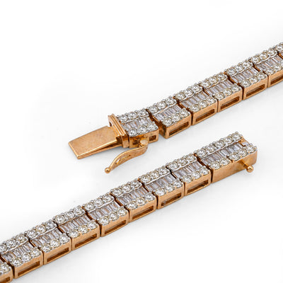 10K Yellow Gold Natural Diamond Round/Baguette Centre Row 22CT Tennis Chain 20" Men Necklace - Elite Jewelers-Necklaces
