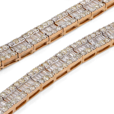 10K Yellow Gold Natural Diamond Round/Baguette Centre Row 22CT Tennis Chain 20" Men Necklace - Elite Jewelers-Necklaces