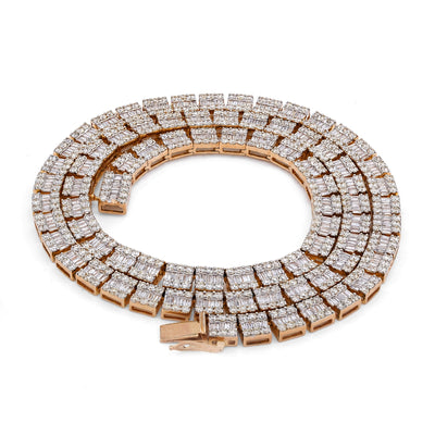 10K Yellow Gold Natural Diamond Round/Baguette Centre Row 22CT Tennis Chain 20" Men Necklace - Elite Jewelers-Necklaces