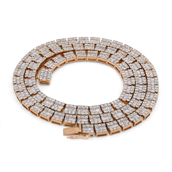10K Yellow Gold Natural Diamond Round/Baguette Centre Row 22CT Tennis Chain 20" Men Necklace - Elite Jewelers-Necklaces