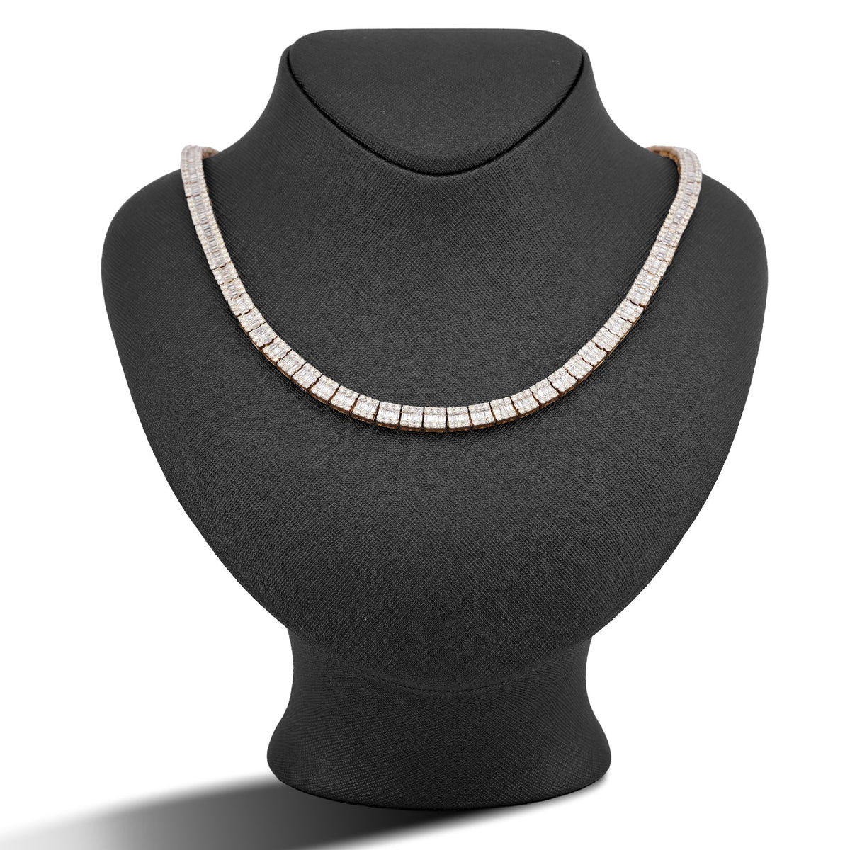 10K Yellow Gold Natural Diamond Round/Baguette Centre Row 22CT Tennis Chain 20" Men Necklace - Elite Jewelers-Necklaces
