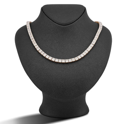 10K Yellow Gold Natural Diamond Round/Baguette Centre Row 22CT Tennis Chain 20" Men Necklace - Elite Jewelers-Necklaces