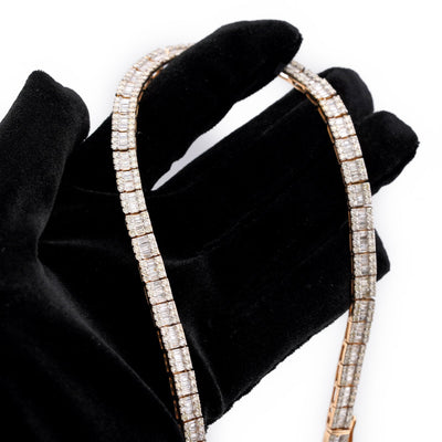 10K Yellow Gold Natural Diamond Round/Baguette Centre Row 22CT Tennis Chain 20" Men Necklace - Elite Jewelers-Necklaces