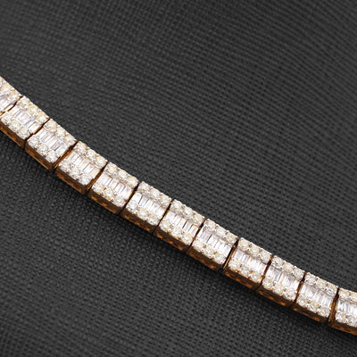 10K Yellow Gold Natural Diamond Round/Baguette Centre Row 22CT Tennis Chain 20" Men Necklace - Elite Jewelers-Necklaces