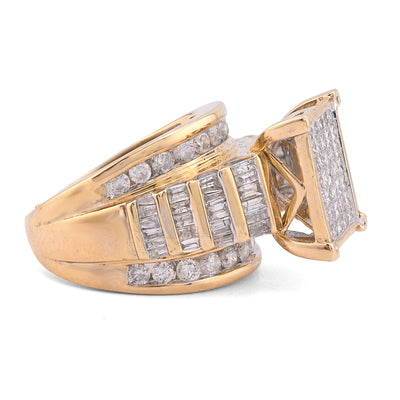 10K Yellow Gold Natural Princess/Round/Baguette 3.0CT Diamond Rectangular Centre Women Ring - Elite Jewelers - Rings