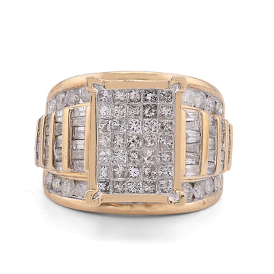 10K Yellow Gold Natural Princess/Round/Baguette 3.0CT Diamond Rectangular Centre Women Ring - Elite Jewelers - Rings