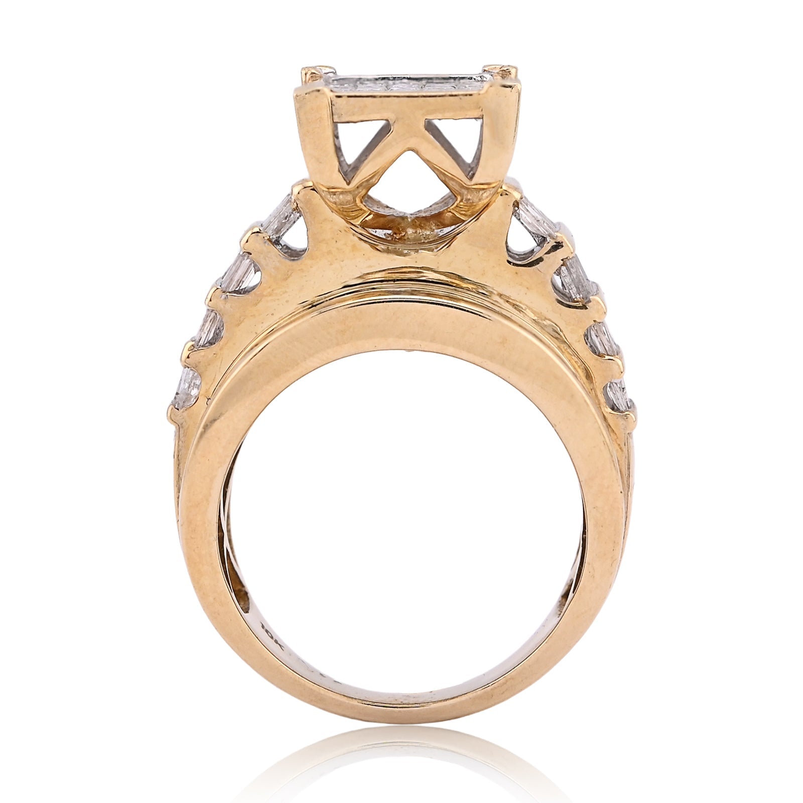 10K Yellow Gold Natural Princess/Round/Baguette 3.0CT Diamond Rectangular Centre Women Ring - Elite Jewelers - Rings