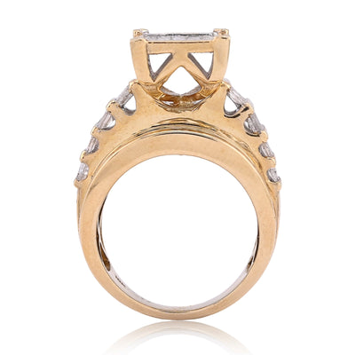 10K Yellow Gold Natural Princess/Round/Baguette 3.0CT Diamond Rectangular Centre Women Ring - Elite Jewelers - Rings