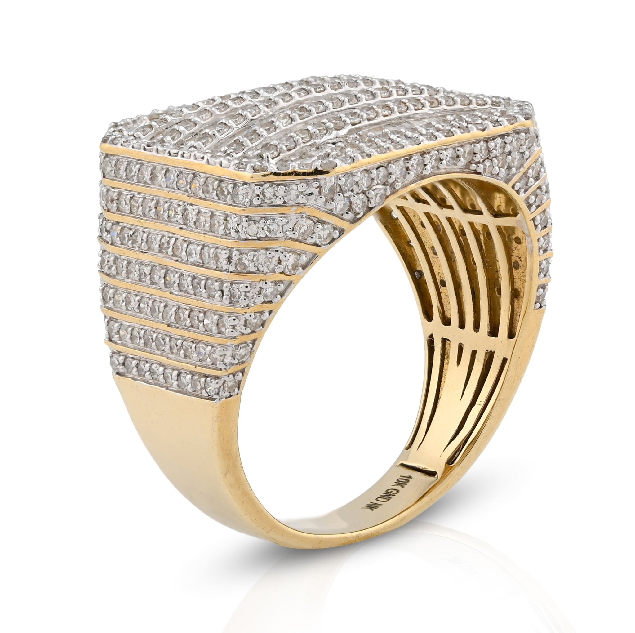 10K Yellow Gold Octagon Baguette 2.25CT Natural Diamond Men Pinky Ring - Elite Jewelers - Rings