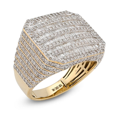 10K Yellow Gold Octagon Baguette 2.25CT Natural Diamond Men Pinky Ring - Elite Jewelers - Rings