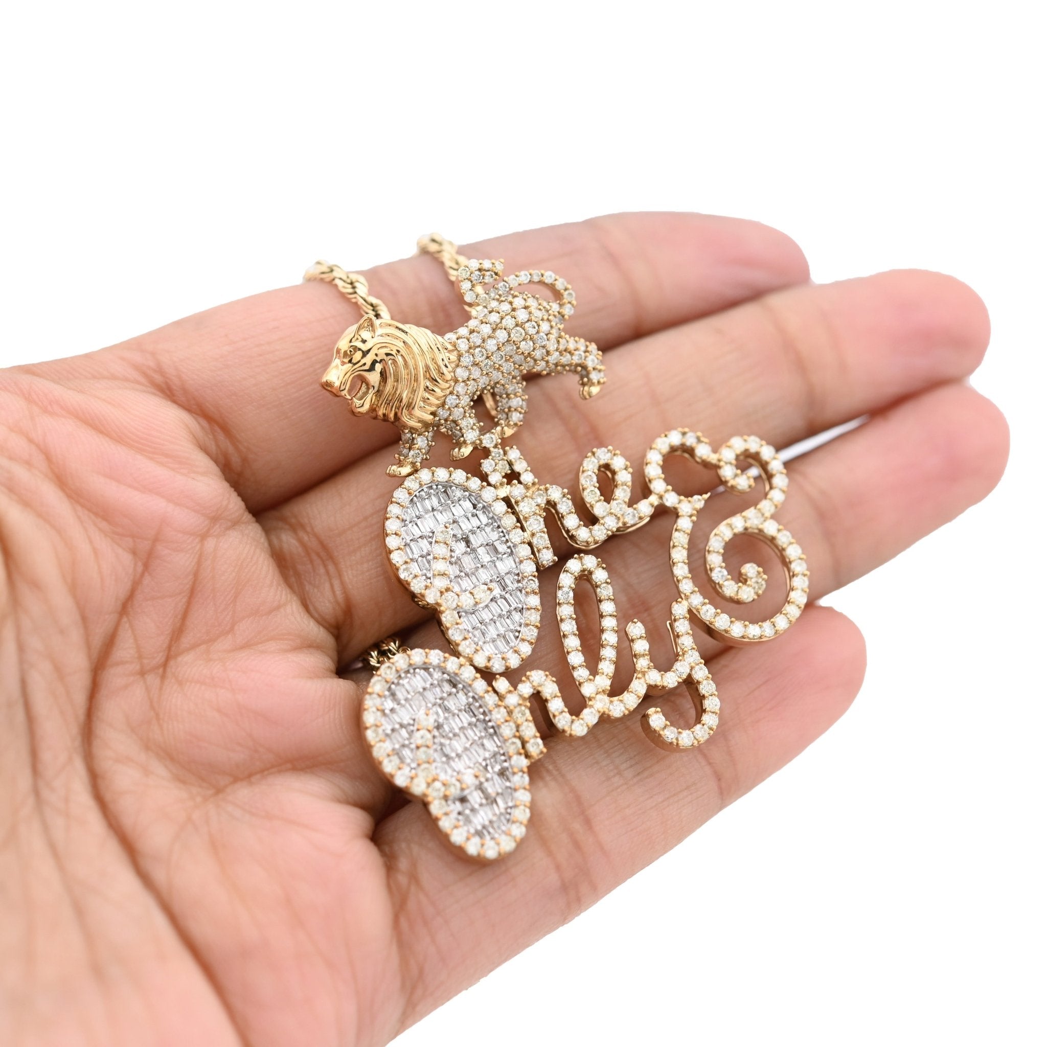 10K Yellow Gold "One & Only" Lion Bail 2.87CT Natural Diamond Men Women Pendant Charm - Elite Jewelers - Charms & Pendants