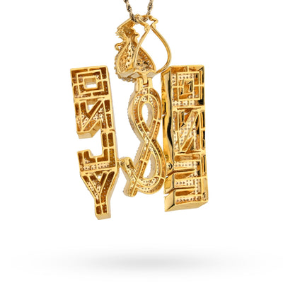 10K Yellow Gold "ONE & ONLY" Money Bag Custom Pendant 8CT Natural Diamond Men Charm - Elite Jewelers - Charms & Pendants