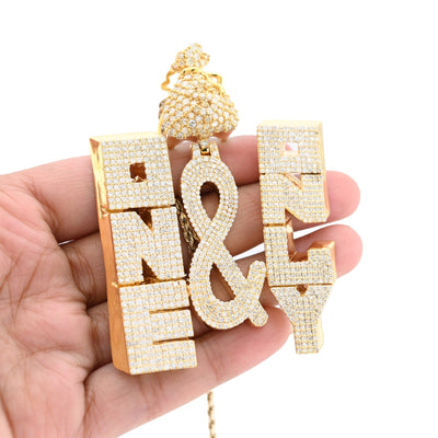 10K Yellow Gold "ONE & ONLY" Money Bag Custom Pendant 8CT Natural Diamond Men Charm - Elite Jewelers - Charms & Pendants