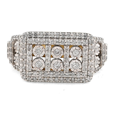 10K Yellow Gold Rectangle Multi - Column Illusion Side Iced 1.05CT Natural Diamond Men Pinky Ring - Elite Jewelers - Rings