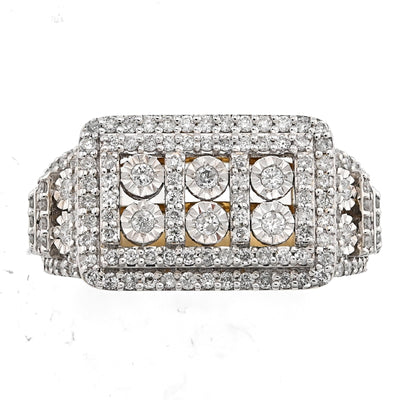 10K Yellow Gold Rectangle Multi - Column Illusion Side Iced 1.05CT Natural Diamond Men Pinky Ring - Elite Jewelers - Rings