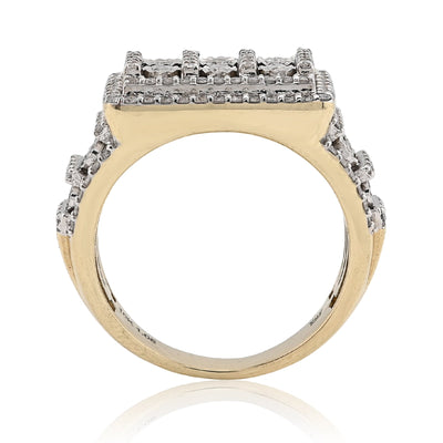 10K Yellow Gold Rectangle Multi - Column Illusion Side Iced 1.05CT Natural Diamond Men Pinky Ring - Elite Jewelers - Rings
