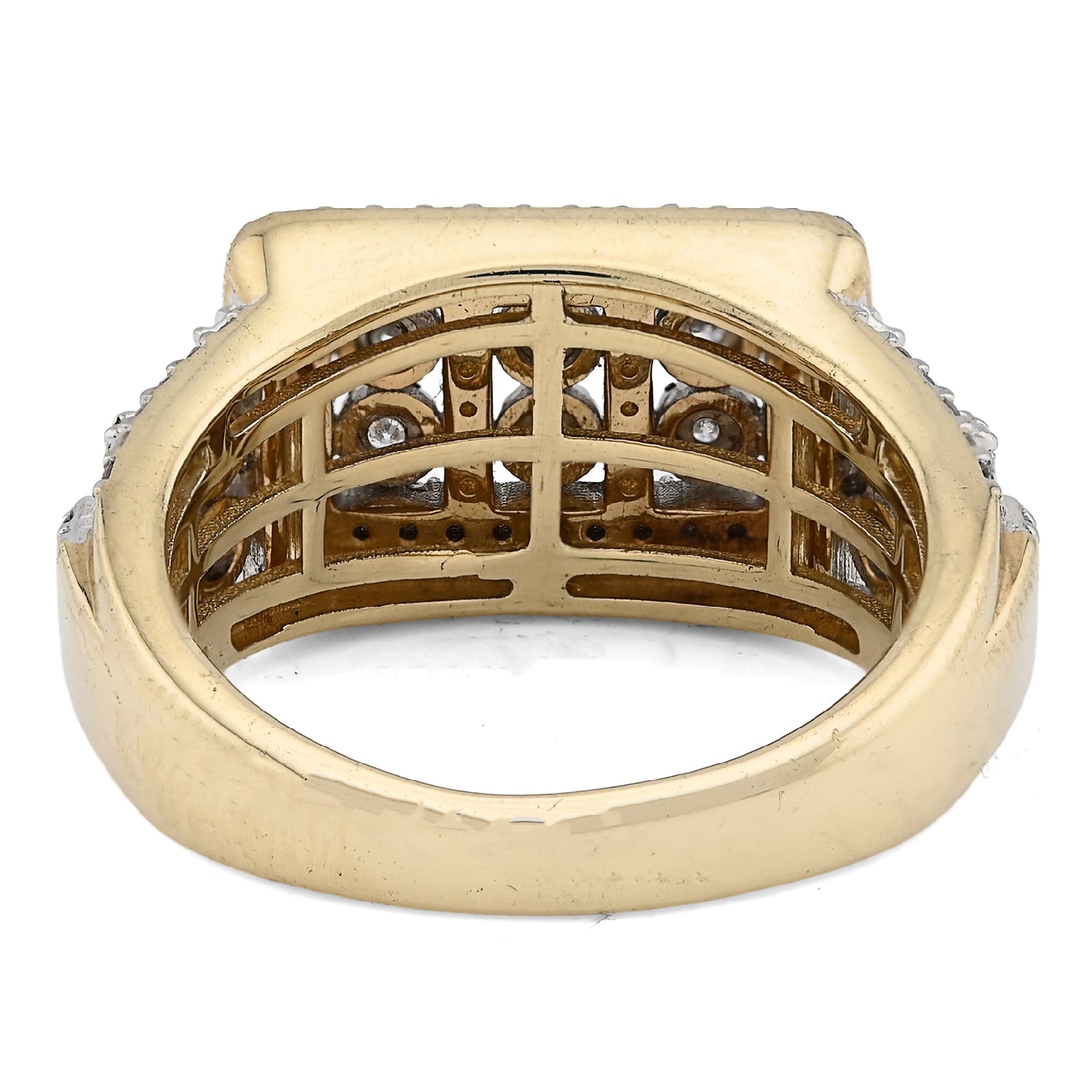 10K Yellow Gold Rectangle Multi - Column Illusion Side Iced 1.05CT Natural Diamond Men Pinky Ring - Elite Jewelers - Rings