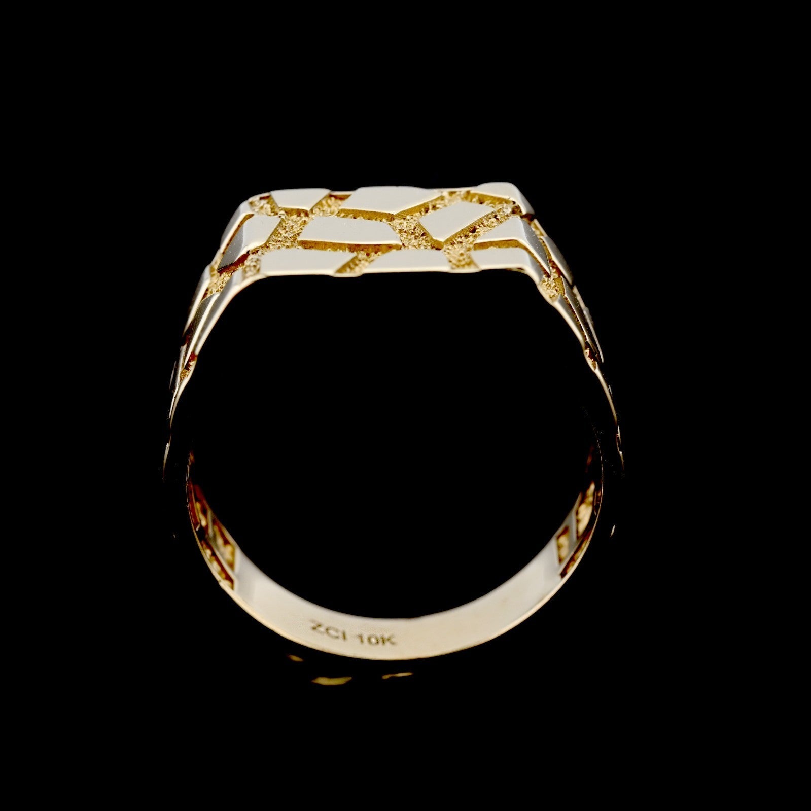 10k Yellow Gold Rectangular Nugget Ring 12.5mm Men Pure Gold Ring 6g - Elite Jewelers - Rings