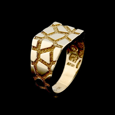 10k Yellow Gold Rectangular Nugget Ring 12.5mm Men Pure Gold Ring 6g - Elite Jewelers - Rings