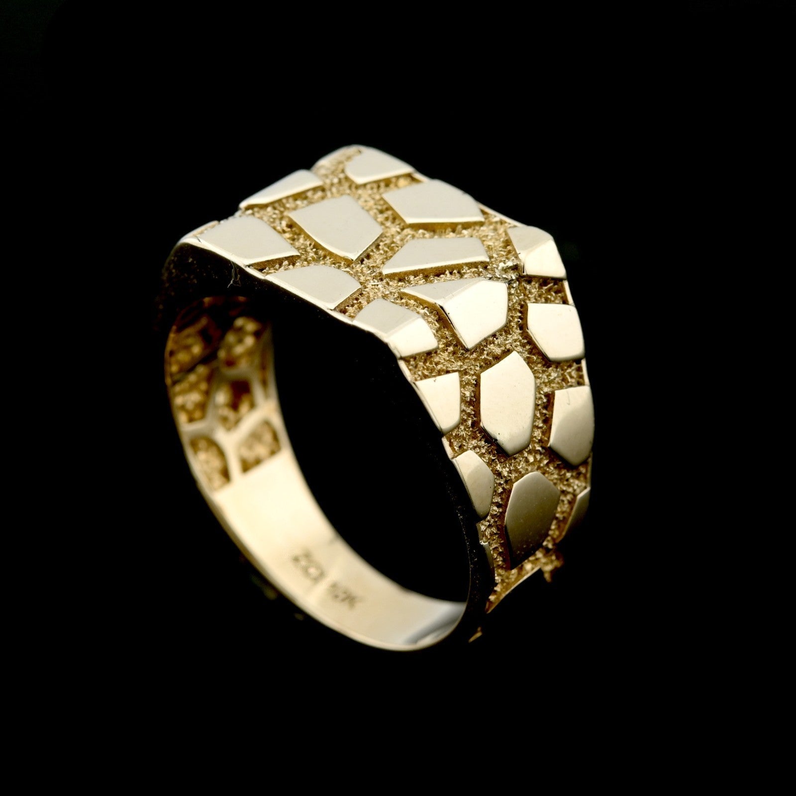 10k Yellow Gold Rectangular Nugget Ring 12.5mm Men Pure Gold Ring 6g - Elite Jewelers - Rings
