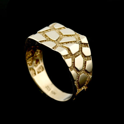 10k Yellow Gold Rectangular Nugget Ring 12.5mm Men Pure Gold Ring 6g - Elite Jewelers - Rings