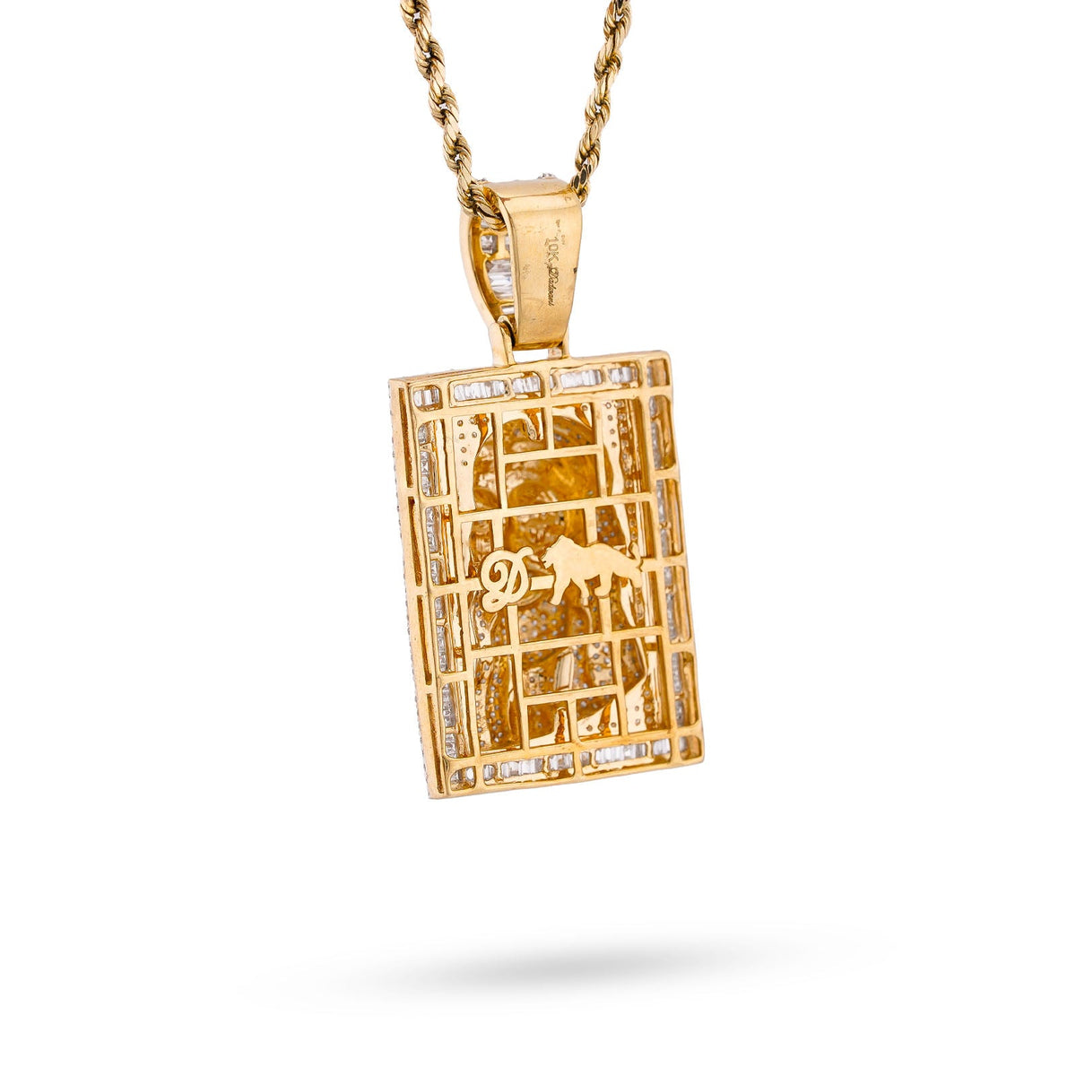 10K Yellow Gold Rectangular Shape Baguette Natural Diamond 3.05CT Jesus Head Pendant Men Charm - Elite Jewelers-Charms & Pendants