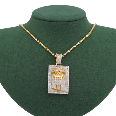 10K Yellow Gold Rectangular Shape Baguette Natural Diamond 3.05CT Jesus Head Pendant Men Charm - Elite Jewelers-Charms & Pendants