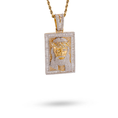 10K Yellow Gold Rectangular Shape Baguette Natural Diamond 3.05CT Jesus Head Pendant Men Charm - Elite Jewelers-Charms & Pendants