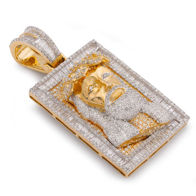 10K Yellow Gold Rectangular Shape Baguette Natural Diamond 3.05CT Jesus Head Pendant Men Charm - Elite Jewelers-Charms & Pendants