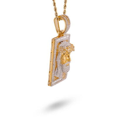10K Yellow Gold Rectangular Shape Baguette Natural Diamond 3.05CT Jesus Head Pendant Men Charm - Elite Jewelers-Charms & Pendants